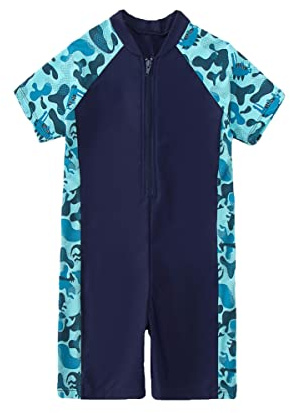 M2C Girls One Piece Short Swimsuit UPF 50+ Water Sport Rash Guard Navy 5-6