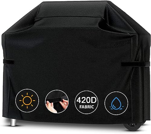 RICHIE Barbecue Cover, BBQ Grill Cover Outdoor 147x61x117cm, 420D Heavy Duty Waterproof Large Barbecue Gas Grill Cover with Velcro, Windproof, UV Resistant & Rip-Proof/Black
