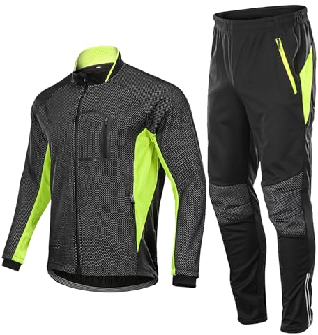 HOMTOL Herren Radjacke set Winter Thermal wasserdicht Winddicht Fahrradjacke Radjacke Winter Thermo Fleece Radtrikot Set Fahrradbekleidung Atmungsaktiv Lange Radhose Radjacke + Fahrradhose