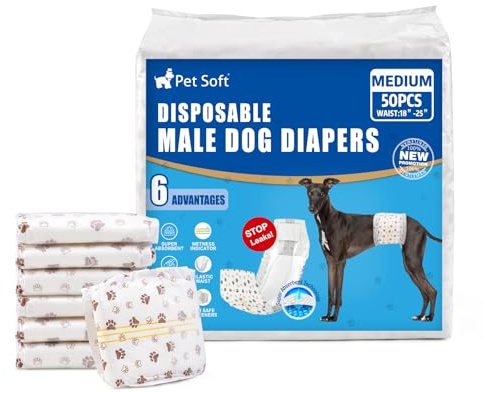 Pet Soft Einweg-Hundewindeln für Rüden 50 Stück, Hochsaugfähige Rüdenwindeln mit Nässeindikator und Auslaufsicher (M-50 Stück)