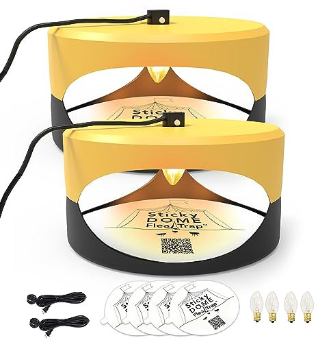 ASPECTEK Piège à Puces Sticky Dome avec 2 Disques Adhésifs. Non Toxique, sans Odeur. Sécuritaire pour Intérieur, Enfants, Animaux – Lot de 2 Jaune et Gris Foncé