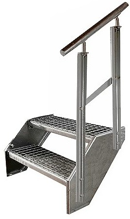 Kaminbau Mierzwa Premium Stahl Treppe Geländer Rechts Verzinkt 2 Stufen (Breite 1000 mm) (Höhe 38 cm) Wetterfest Gitterroststufe Gartentreppe
