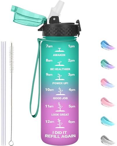 GOPPUS 500ml/17oz Kinder Trinkflasche mit Strohhalm Zeitmarkierungen Tritan Wasserflasche Kohlensäure Geeignet BPA-frei Auslaufsicher Sportflasche für Sport,Fahrrad,Uni,Outdoor Leicht, Nachhaltig