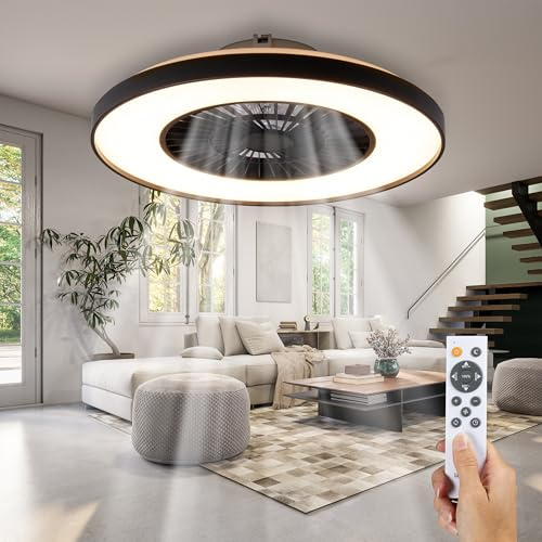 Proventa Deckenventilator mit Beleuchtung und fernbedienung leise 60W-Ø60cm, dimmbare LED Deckenleuchte mit Ventilator, energiesparender Sommer & Wintermodus