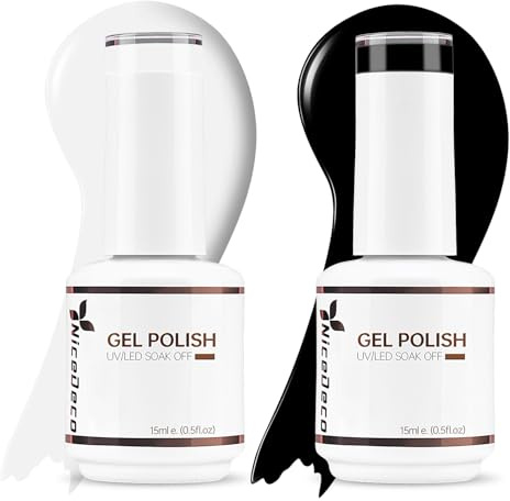 Nicedeco Gel Nagellack Schwarz und Weiß Set - Soak Off LED UV Gellack - Black White Nail Polish