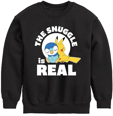 HYBRID APPAREL - Pokémon - The Snuggle is Real Pikachu and Piplup - Crewneck Fleece Sweatshirt - Size X-Large Black
