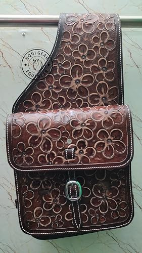 EQUIGEAR Western-Leder-Satteltasche für Pferde | Reitvergnügen Wanderritt geeignet für Reiten und Fassrennen | Satteltasche mit verstellbarem Riemen GRÖSSE: 10X10X3 SA-28
