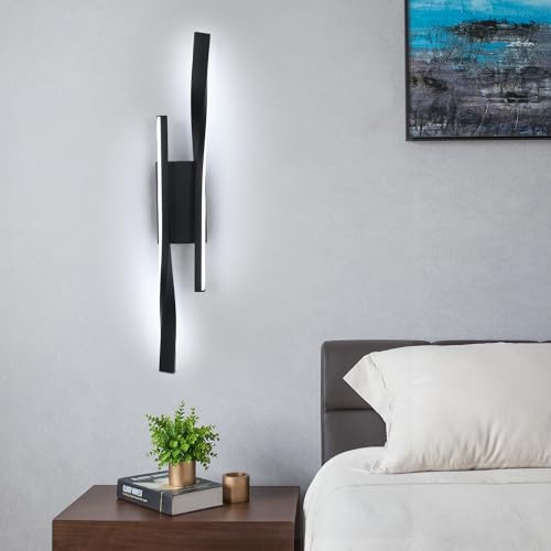 Comely LED Wandleuchte Innen Modern, Schwarz Dekorative Wandlampe LED 16W 1800LM, 6500K Kaltweiß Wandbeleuchtung für Schlafzimmer Korridor Wohnzimmer Treppe