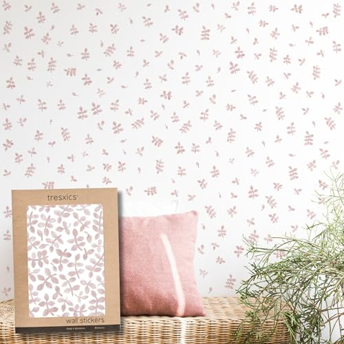 Pegatinas Pared Decorativas Hojas Acuarela | 6 Láminas, 240 Hojas Adhesivas | Vinilo Adhesivo Pared | Efecto Papel Pintado | Cubre 9 m² | TRESXICS (Rosa)