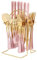 24-Piece Pink Gold Stainless Steel Cutlery Set with Holder and Mirror Finish. Hanging Flatware Set for 6, Includes Knife, Fork, Spoon