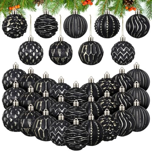 Liliful 36-teiliges Bauernhaus-Kugel-Ornament-Set im Used-Look, Vintage-Weihnachtskugeln für Retro-Feiertagsparty-Dekoration (schwarz)