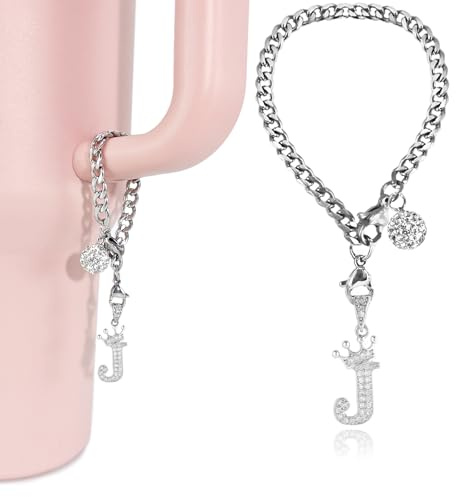 LUHOHI Silberner Buchstaben-Anhänger für Stanley-Cup, Kronenbuchstaben-Charm-Zubehör für Stanley-Griff, 1,2 l Becher, Tasse, Schlüsselanhänger