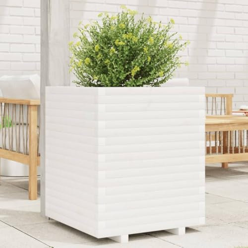 Sufrk Jardinière Blanc 60x60x72 cm Bois de pin Massif Jardiniere sur Pieds,Bac avec Treillis,Jardiniere Terrasse