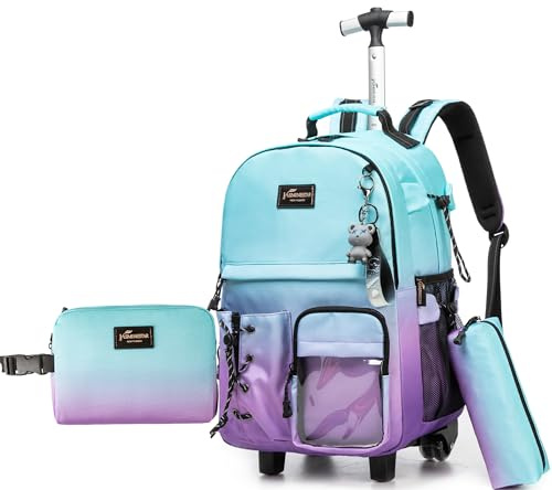 HTgroce Cartable a Roulette Fille Lycée Sac Dos roulettes pour Filles, Sac a Roulette Fille Voyage