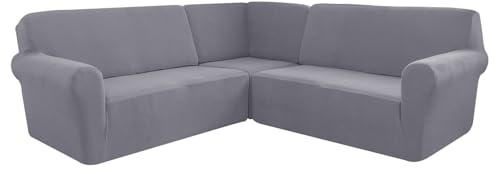 XHDZSW Corner Sectional Couch Covers 5 Seater L Shape Set of 3, L Shaped Couch Covers for Sectional Sofa Corner Sofa Covers, Stretch Recliner Corner Sofa Cover (Grey,5 Seater)