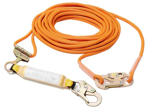 WXYSYHR Fall Protection Safety Rope 50FT Roofing Harness Safety Lanyard Tree Climbing Line Kit with Alloy Steel Grab Snap Hooks Shock Absorber Heavy Duty Roof Safety Equipment ANSI CE