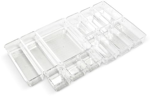 SALVASPAZIO Organizer Cassetti Bagno in Plastica Trasparente - 12 Pezzi Divisori per Cassetti di Alta Qualità, Organizer Trucchi Cassetti - Dimensioni tra 7,5x7,5x5,5 e 23x15x5,5 cm