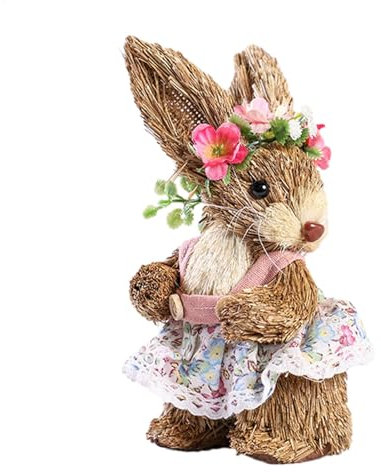 Yumneo Conejo de Pascua de Paja de pie | Figura de Conejo de Pascua | Decoración de Conejo de Pascua Tejida con Paja | Figura de Paja de pie en de Conejo | Decoración de Pascua para el hogar