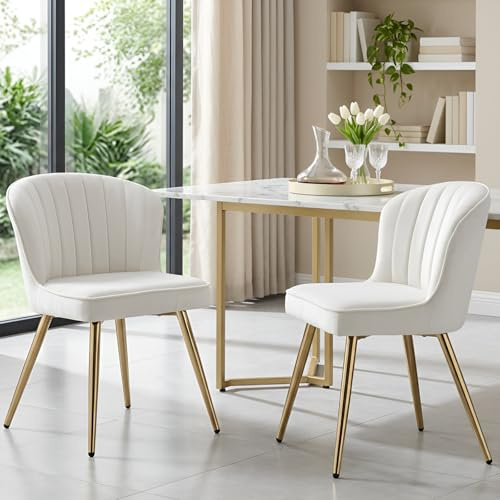 Ya-Home Set di 2 Sedie da Pranzo in Velluto Sedia da Cucina Moderne Sedie da Salotto con Gambe in Metallo Sedia Imbottite per Sala da Pranzo/Soggiorno, Beige