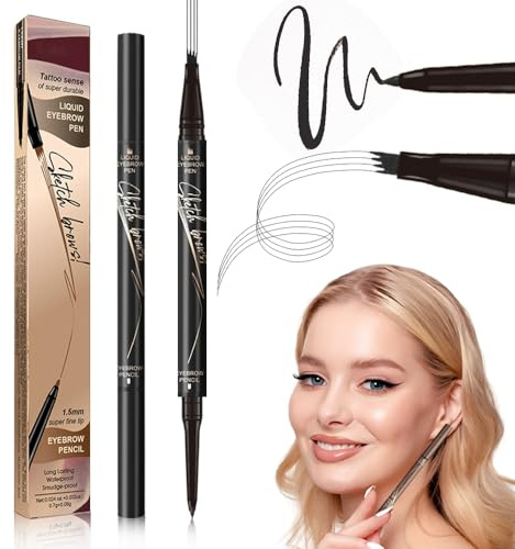 2 in 1 Eyebrow Pencil, Magic Microblading Eyebrow Pen 4 Tipped Precise Brow Pencil, Waterproof Eyebrow Pen, Create Natural Hair-Like Brows, Last All-Day, Microblading Eyebrow Styler (Black)