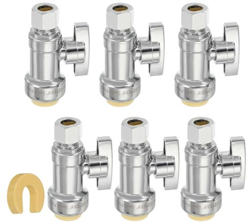 PATIKIL 6 valvole di arresto dritte 1/2 x 3/8 valvola di intercettazione acqua con compressione operazione 1/4 di giro con clip di sgancio 1/2 per rubinetto servizi igienici, Argento