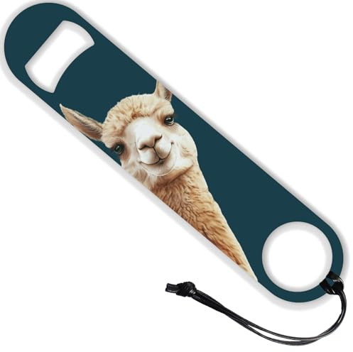 GLOBLELAND Apribottiglie In Acciaio Inossidabile con Motivo Alpaca Da 7 pollici con Cordino In Pelle PU Simpatico A Forma di Animale Apribottiglie Piatto per Casa Bar Ristorante Pub Cucina.