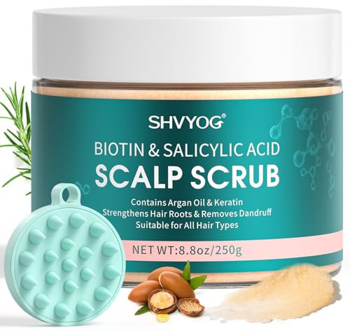 Scalp Scrub, Biotin & Salicylic Acid Scalp Exfoliating for Hair Growth, Dandruff Prone Oily Hair & Dry, Itchy Scalp, Prevent Hair Loss, Nourishing Anti-Dandruff, with Scalp Massager 8.8oz /250g