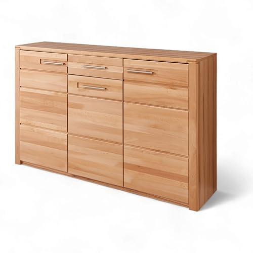 Nature ONE Schuhschrank Kernbuche Teilmassiv Schuhregal 160 x 100 x 40 cm | FSC-zertifiziert, Front Massivholz, 3 Türen, 11 verstellbare Fachböden, 1 Schublade, Metallgriffe, mit Stauraum