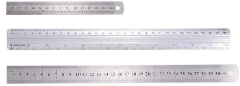 QUARKZMAN 3-teiliges Metall-Lineal-Set 15/30cm Edelstahl Metall-Geradekante 30cm Aluminium Gerade End-Zeichenlineal für Klassenzimmer, Zuhause, Büro