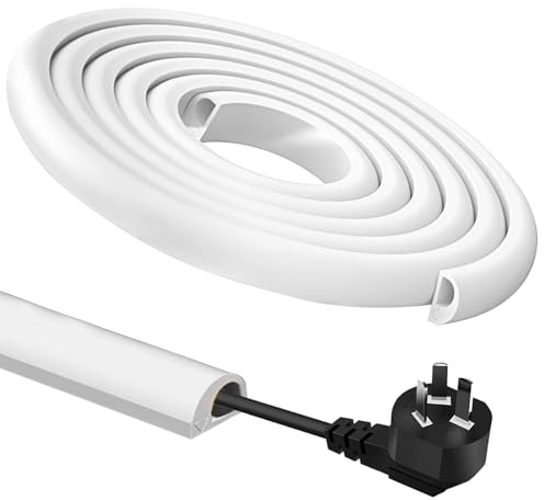 W&H 3M Mini Kabelkanal weiß, Kabelkanal Selbstklebend, Kabel Verstecken an der Wand Boden, Flexibler Kabelkanäle Halbrund für Aussenbereich Wetterfest, 14 mm x 10 mm, Für 1 Kabel