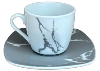 Omniacasa Servizio di Tazzine da caffè 12 Pezzi per 6 Persone Effetto Marmo Colore Bianco e Grigio Design Moderno in Porcellana Resistente, Lavabili in Lavastoviglie e Utilizzabili in Microonde