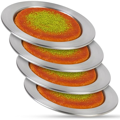 Turkish Goodies By Jairestone Kunefe Trays Set of 4 – Premium Aluminum Dessert Plates (12cm) - Lightweight Aluminum Plates for Cooking & Serving Knafeh, Kadaifi, Kanafeh