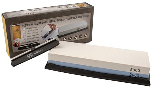 KARL HAUSMANN Pietra Affilacoltelli - 2000/5000 - Pietre per Affilare Coltelli - Professionale Kit Affilatura Coltelli con Guida Angolare & Support - Affila Coltello - Pietra Affilatrice