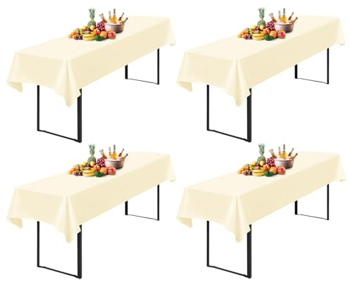 4 Stück Tischdecke Bierzeltgarnitur 100 x 250cm Biertisch Tischdecke wasserdichte Polyester Bierbank Tischdecken für 50 und 70cm Biertische, Rechteckige Tischdecken für Hochzeitsfeiern(Beige)