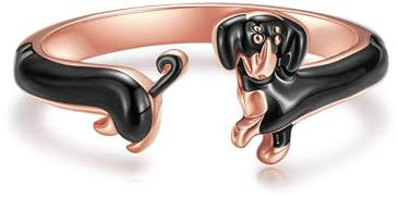 HUKKUN Dackelringe aus Sterlingsilber, verstellbare offene Dackelringe, Tier-Welpen-Hundeschmuck, Geschenke für Frauen
