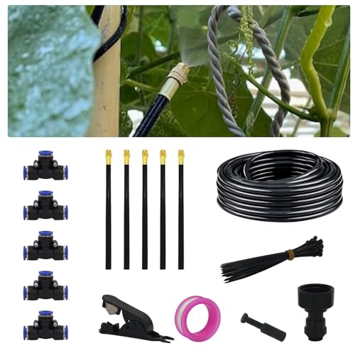 Irrigation System Kit, 360°Adjustable Automatic Garden Watering System with 5 Nozzles, Quick Connect Drip Irrigation System for Garden,Greenhouse, Lawn Yard & Plants,5/16 inch Hose(16.4Ft/5M)