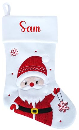minimutz Nikolausstrumpf mit Namen Kinder - personalisierter Weihnachtsstrumpf zum Aufhängen & Befüllen - Nikolausstiefel weiß 45cm (Weihnachtsmann)