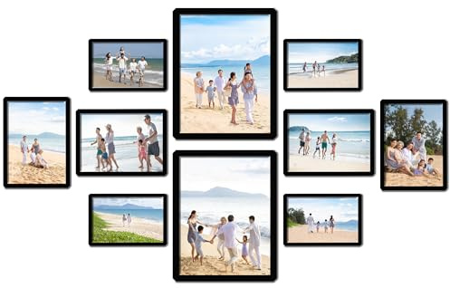 10er schwarze Fotorahmen‑Set,Collage für 8x10,5x7,4x6 Fotos,zur Wandmontage | Vielseitige Bilderrahmen,horizontal & vertikal aufhängbar,Acryl‑Scheibe,perfekt für Wandgalerie,Wohnzimmer und Geschenkzwecke
