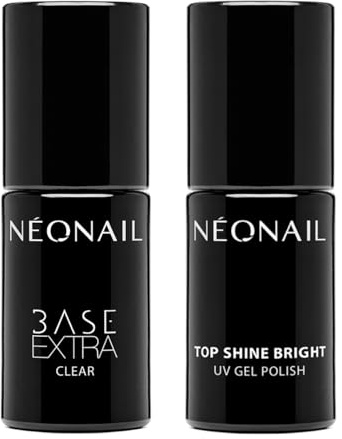NÉONAIL Shiny Nails Set - Unterlack & Überlack - Base Coat & Top Coat - Gel Nägel UV - Nageldesign - Base Extra Soft 7,2 ml & Top Shine Bright 7,2 ml