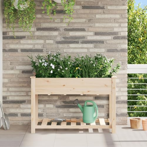 VidaXL Cassa per Piante in Legno Naturale Beige 115x59x76.5 cm con Sistemi Drenaggio, Fioriera da Esterno e Interno Resistente alle Intemperie, Vaso