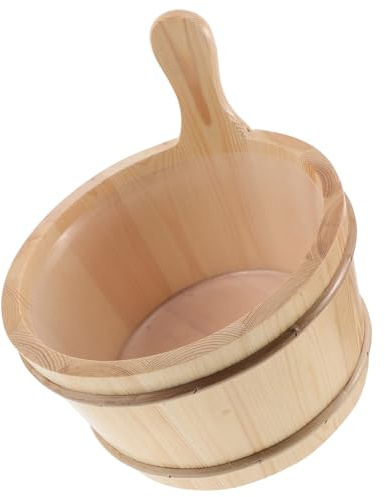BESPORTBLE Holz Saunaeimer 4 L mit Schöpfkelle und Inneneinsatz Saunazubehör für Dampfbad und Fußbad Kleines Saunafass mit Griff