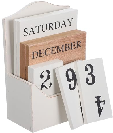 Gatuida Vintage Holzblock Ewiger Kalender Tischkalender mit Manuellem Datumswürfel Kleiner Retro Schreibtischkalender für Home Office und Tägliche Dekoration