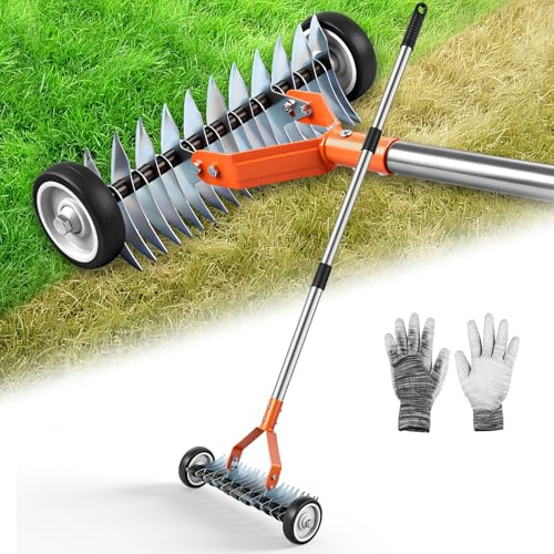 Râteau,Râteau de Jardin Robuste avec Manche 166cm,Scarificateur Manuel,21 Dents, Largeur 32 cm,Rateau à Gazon ,Scarificateur Gazon à Main pour Désherber, Fertiliser Lawn