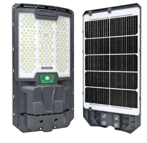 Generico Lampione Solare LED 1000W Trifacciale, 252 LED SMD con Ottiche a Perla, Batteria LiFePO4 30.000mAh, Sensore Movimento PIR, IP65 Impermeabile, Staffa Inclusa
