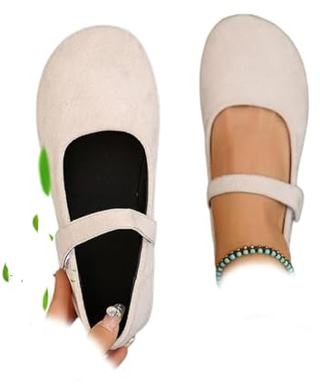 AMOUSDRDR Mary Jane - Bailarinas ortopédicas de ante para mujer, punta redonda, ante, suave, cómodas, zapato sin cordones, bailarinas ortopédicas, Mary Jane Flats Pumps, color blanco, 0 Reino Unido