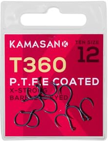 Kamasan T360 Extra Strong Eyed Barbless Circle Hooks – Method Feeder Fishing Hooks for Carp, F1 & Match Fishing (12)