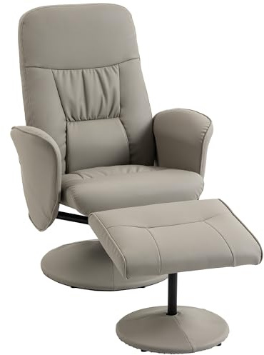 HOMCOM Sillón Relax Reclinable con Reposapiés Cuero Sintético Beige Gris
