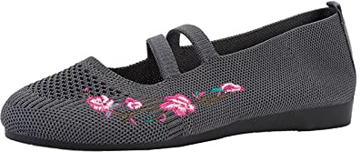 Eauptffy Ballerines pour femme avec lanières - Bout rond - Tissu tricoté respirant - Chaussures folkloriques douces - Chaussures de marche légères - Chaussures d'été confortables à enfiler
