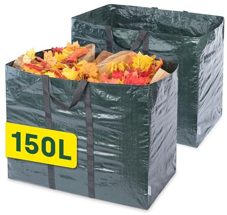LIVIVO Heavy Duty Garden Waste Bags with Handles - 150L Set of 2 Bags Waterproof Collapsible and Tear-Resistant with Strong Handles Garden Waste Garden Bags Heavy Duty with Handles