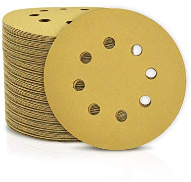 SPEEDWOX 100 Pcs 5 Inches 8 Hole Sanding Discs 220 Grit Dustless Hook and Loop Sandpaper for Random Orbital Sander Yellow Finishing Discs for Automotive Woodworking